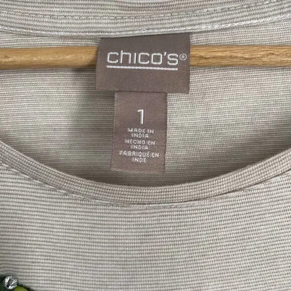 Chico’s Top Women’s Medium Tropical Palm Leaf Beaded Sequins Coastal Resortwear - Picture 3 of 8